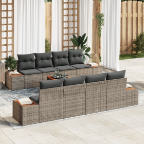 Conjunto de Sofá de Jardín de 9 Piezas con Cojines Gris de Poliratán Acacia von , Outdoor-Sofas - Ref: Foro24-3356719, Preis:...