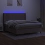 Cama box spring colchón y luces LED tela gris taupe 160x200 cm