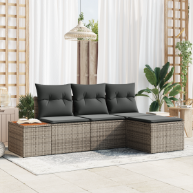 Conjunto de Sofás de Jardín de 4 Piezas con Cojines Gris Poliratán Acacia de , Sofás de exterior - Ref: Foro24-3356729, Preci...