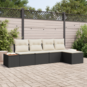 Conjunto de Sofá de Jardín de 5 Piezas con Cojines Negro Poliratan Acacia de , Sofás de exterior - Ref: Foro24-3356732, Preci...