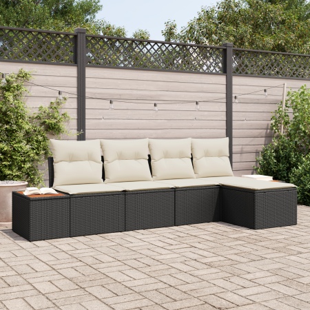 Conjunto de Sofá de Jardín de 5 Piezas con Cojines Negro Poliratan Acacia de , Sofás de exterior - Ref: Foro24-3356732, Preci...