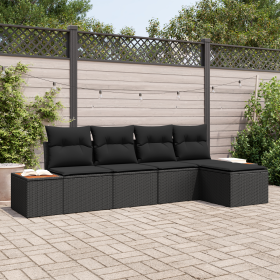 Conjunto de Sofás de Jardín de 5 Piezas con Cojines Negro Poliratán Acacia de , Sofás de exterior - Ref: Foro24-3356733, Prec...