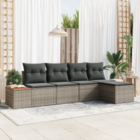 Conjunto de Sofás de Jardín de 5 Piezas con Cojines Gris de Rattan Acacia de , Sofás de exterior - Ref: Foro24-3356734, Preci...