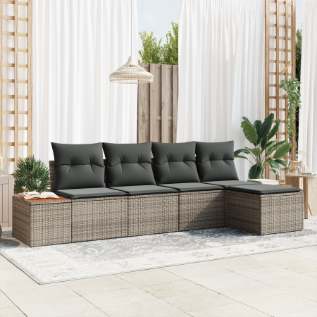 Conjunto de Sofás de Jardín de 5 Piezas con Cojines Gris de Rattan Acacia by , Outdoor sofas - Ref: Foro24-3356734, Price: 39...