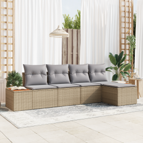 Juego de Sofá de Jardín de 5 Piezas con Cojines Beige Poliratán Acacia de , Sofás de exterior - Ref: Foro24-3356735, Precio: ...
