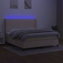 Cama box spring colchón y luces LED tela crema 160x200 cm