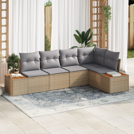 Juego de Sofá de Jardín de 5 piezas con Cojines en Ratán Poliéster Beige de , Sofás de exterior - Ref: Foro24-3356755, Precio...