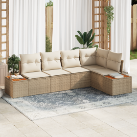 Conjunto de Sofá de Jardín de 5 Piezas con Cojines Beige Poliratán Acacia de , Sofás de exterior - Ref: Foro24-3356756, Preci...