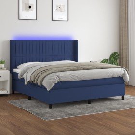 Cama box spring colchón y luces LED tela azul 160x200 cm Cama box spring colchón y luces LED tela azul 160x200 cm