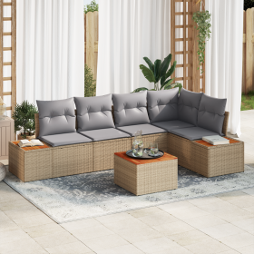 Conjunto de Sofá de Jardín de 6 Piezas con Cojines Beige Ratán Poliéster Acacia de , Sofás de exterior - Ref: Foro24-3356760,...