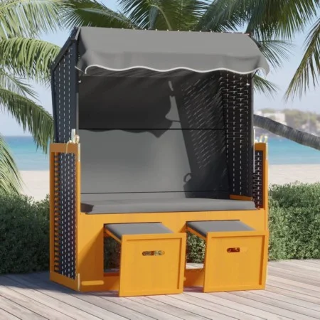 Strandkorb chair canopy synthetic rattan wood black anthracite by vidaXL, Loungers - Ref: Foro24-318658, Price: 288,05 €, Dis...