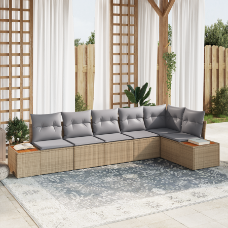 Conjunto de sofá de jardín de 6 piezas con cojines beige de poliratán y acacia de , Sofás de exterior - Ref: Foro24-3356765, ...