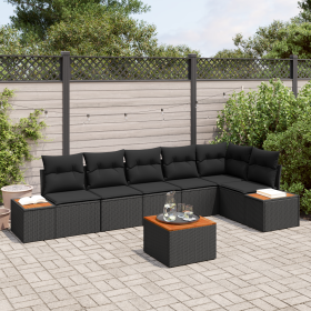 Conjunto de Sofás de Jardín de 7 Piezas con Cojines Negros de Poliratán Acacia de , Sofás de exterior - Ref: Foro24-3356768, ...