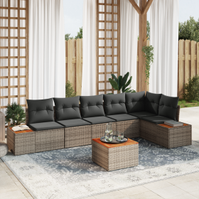 Conjunto de Sofás de Jardín de 7 Piezas con Cojines Gris Ratán Poli Acacia de , Sofás de exterior - Ref: Foro24-3356769, Prec...