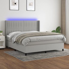 Cama box spring colchón y luces LED tela gris claro 180x200 cm Cama box spring colchón y luces LED tela gris claro 180x200 cm