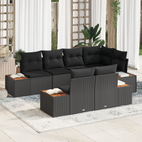 Conjunto de Sofá Modular de Jardín de 7 Piezas con Cojines Negro de Poliratán Acacia de , Sofás de exterior - Ref: Foro24-335...