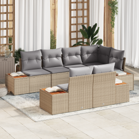 Conjunto de sofá de jardín de 7 piezas con cojines Beige Poliratán Acacia de , Sofás de exterior - Ref: Foro24-3356775, Preci...