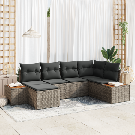 Conjunto de Sofá de Jardín de 6 Piezas con Cojines Gris de Poliratán Acacia de , Sofás de exterior - Ref: Foro24-3356789, Pre...
