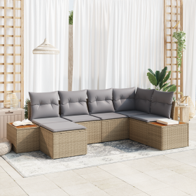 Set de Sofá de Jardín de 6 piezas con Cojines Ratán Poliético Beige de , Sofás de exterior - Ref: Foro24-3356790, Precio: 473...