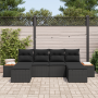 Set de Sofás de Jardín de 6 Piezas con Cojines Negro de Ratán de Polietileno Acacia de , Sofás de exterior - Ref: Foro24-3356...