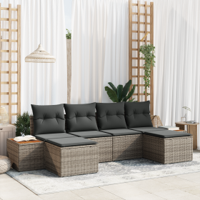 Juego de Sofás de Jardín de 6 Piezas con Cojines Ratán Poliéster Acacia Gris by , Outdoor sofas - Ref: Foro24-3356809, Price:...