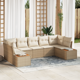 Conjunto de Sofá de Jardín de 7 Piezas con Cojines Beige Poliratán Acacia de , Sofás de exterior - Ref: Foro24-3356831, Preci...
