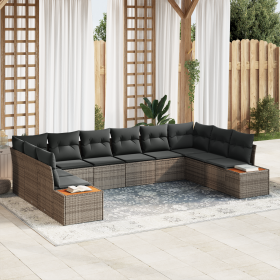 Juego de Sofá de Jardín de 10 Piezas con Cojines Gris Poliratán Acacia de , Sofás de exterior - Ref: Foro24-3356844, Precio: ...