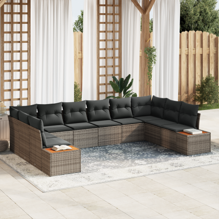 Juego de Sofá de Jardín de 10 Piezas con Cojines Gris Poliratán Acacia de , Sofás de exterior - Ref: Foro24-3356844, Precio: ...
