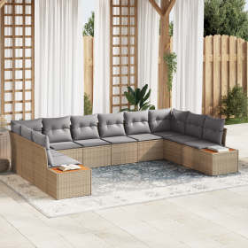 Juego de Sofá de Jardín de 10 piezas con Cojines Beige Ratán Sintético Acacia de , Sofás de exterior - Ref: Foro24-3356845, P...