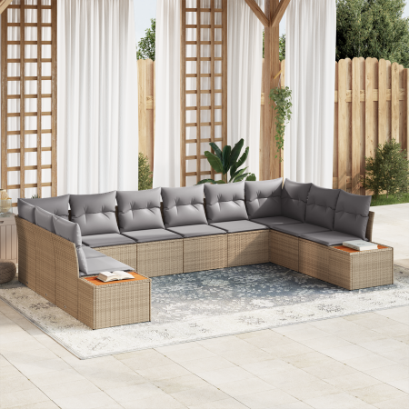 Juego de Sofá de Jardín de 10 piezas con Cojines Beige Ratán Sintético Acacia de , Sofás de exterior - Ref: Foro24-3356845, P...