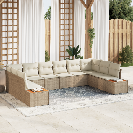 Juego de Sofá de Jardín de 10 Piezas con Cojines Beige Ratán Versátil Acacia de , Sofás de exterior - Ref: Foro24-3356846, Pr...