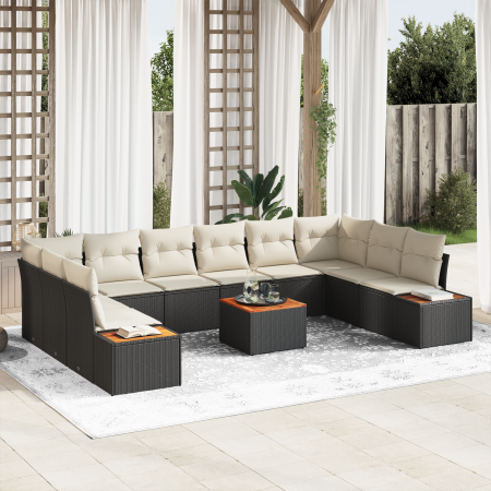 Conjunto de Sofá de Jardín de 11 Piezas con Cojines Negro Poliratán Acacia de , Sofás de exterior - Ref: Foro24-3356847, Prec...