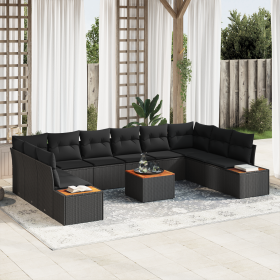 Conjunto de Sofá de Jardín de 11 Piezas con Cojines Negro Poliratán Acacia de , Sofás de exterior - Ref: Foro24-3356848, Prec...