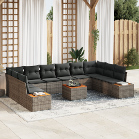 Juego de Sofá de Jardín de 11 Piezas con Cojines Gris Poliratán Acacia de , Sofás de exterior - Ref: Foro24-3356849, Precio: ...