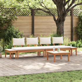 Juego de Bancos de Jardín de 5 Piezas con Cojines de Madera Maciza de Teak de , Sofás modulares de exterior - Ref: Foro24-335...