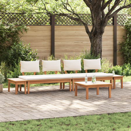 Juego de Bancos de Jardín de 5 Piezas con Cojines de Madera Maciza de Teak de , Sofás modulares de exterior - Ref: Foro24-335...