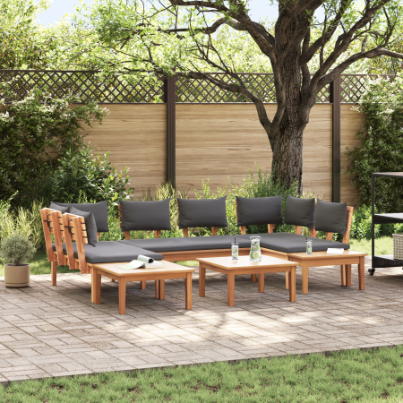 Conjunto de banco de jardín de 4 piezas con cojines de madera sólida de teca de , Sofás modulares de exterior - Ref: Foro24-3...