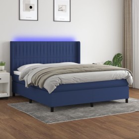 Cama box spring colchón y luces LED tela azul 180x200 cm Cama box spring colchón y luces LED tela azul 180x200 cm