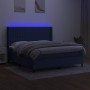 Cama box spring colchón y luces LED tela azul 180x200 cm