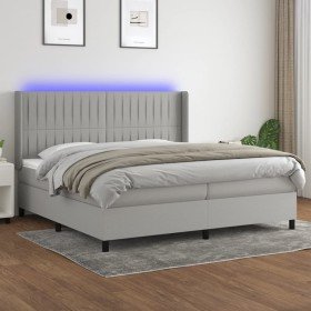 Cama box spring con colchón tela y LED gris claro 200x200 cm Cama box spring con colchón tela y LED gris claro 200x200 cm