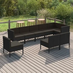 Garden furniture set 9 pieces with black synthetic rattan cushions by vidaXL, Garden sets - Ref: Foro24-3094405, Price: 778,9...