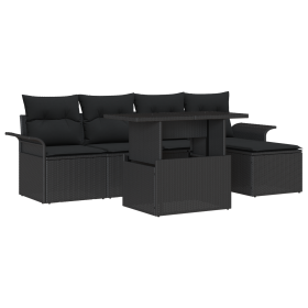 Set de sofá de jardín de 6 piezas con cojines negro poliratán de , Sofás de exterior - Ref: Foro24-3357006, Precio: 434,72 €,...