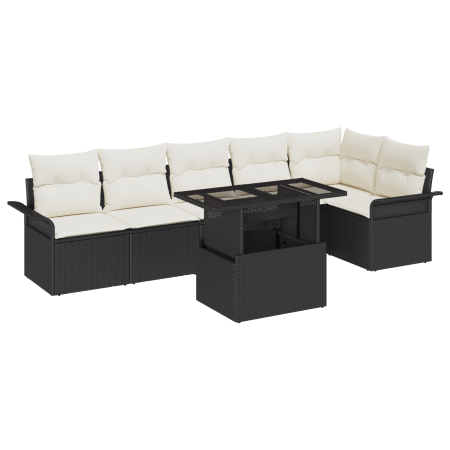 Conjunto de Sofá de Jardín de 7 Piezas con Cojines Negro Poliratán | Foro24.es | Tu tienda online para hogar, jardín y más Foro24.es