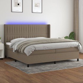 Cama box spring colchón y luces LED tela gris taupe 200x200 cm Cama box spring colchón y luces LED tela gris taupe 200x200 cm