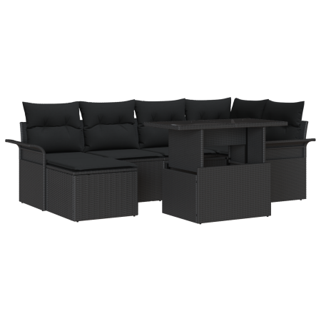 Conjunto de Sofá de Jardín  de 7 Piezas con Cojines Negro Poliratán | Foro24.es | Tu tienda online para hogar, jardín y más Foro24.es