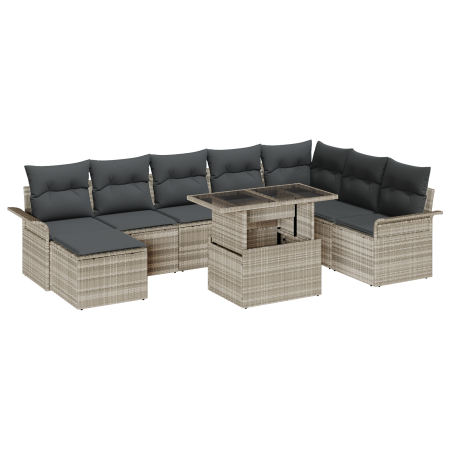 Conjunto de Sofás de Jardín de 9 Piezas con Cojines Gris Claro Poliratán de , Sofás de exterior - Ref: Foro24-3357075, Precio...