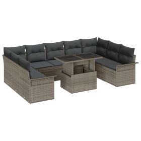 Set de Sofá de Jardín VidaXL de 10 piezas con Cojines Gris Ratán Polímero de , Sofás de exterior - Ref: Foro24-3357082, Preci...