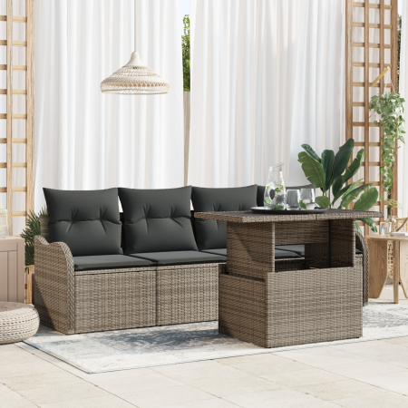 Conjunto de Sofá de Jardín de 5 Piezas con Cojines Gris Ratán Poliéster de | Foro24.es | Tu tienda online para hogar, jardín y más Foro24.es