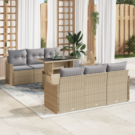 Juego de sofá de jardín  de 7 piezas con cojines beige de ratán poliéster | Foro24.es | Tu tienda online para hogar, jardín y más Foro24.es