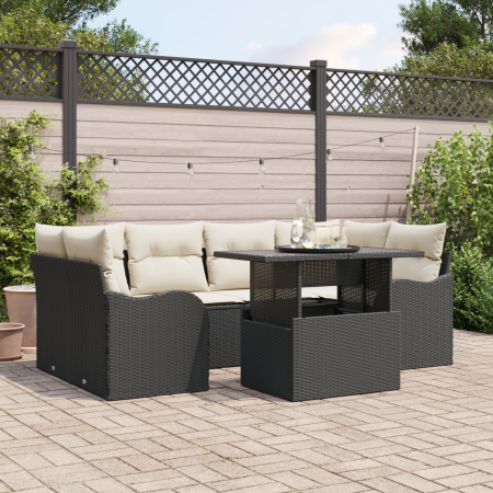 Set de Sofá de Jardín  de 7 Piezas con Cojines Ratán Poliéster Negro | Foro24.es | Tu tienda online para hogar, jardín y más Foro24.es